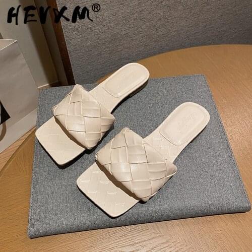 2021 New Woven Woman Slippers Wear Square Head Flat Bottom Sandals and Slippers In Summer