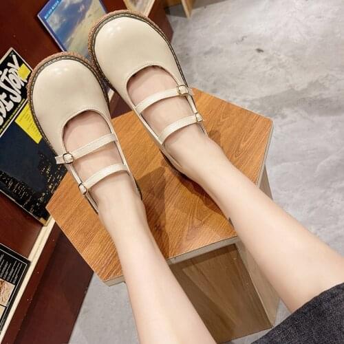 Ladies Lolita Cute Girl Kawaii Style Pu Leather Shoes Women Double Buckle Flats Jk Mary Jane Summer Anime Cosplay Harajuku Goth