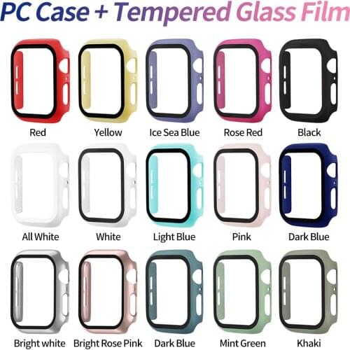 PC Hard Case with Tempered Glass Film for Apple Watch SE Cover Series 6 5 4 3 Screen Protector 40mm 44mm 38mm 42mm Matte Bumper