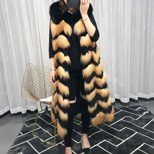 Real fox fur vest red fox silver fox whole leather waistcoat long winter warm women fashion catwalk section