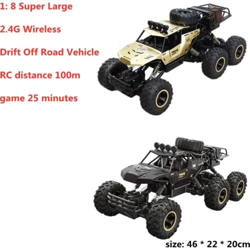 1:8 RC Vehicles RC Distance 100m Radio Toy Six Wheel Recharge Climbing Car Drift Off Road Vehicle Gold Black L46cm