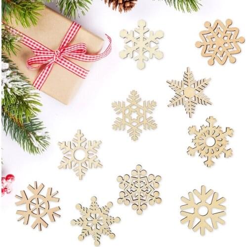 10pcs Wooden Christmas Snowflakes DIY Christmas Decorations For Home Mini Tree Ornaments Xmas Gift