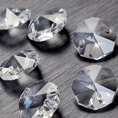 100Pcs/lot 14mm 2 holes Crystal Octagon Bead Prism Chandelier Crystal