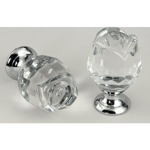 20mm modern fashion creative rose glass crystal drawer shoe cabinet small knobs silver chrome pulls handles