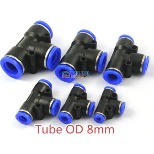20 Pieces Pneumatic Tee Union Tube OD 8mm Air Push In To Connect Fitting One Touch Quick Release Fitting