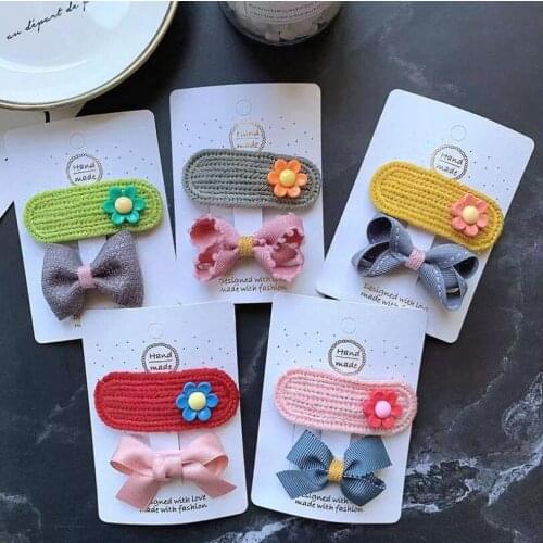 2020 NEW 2Pcs/Set Kids Hair Bows Girls Hair Accessories Wool Snap Clips for Baby Flower Ornament Children Headdress