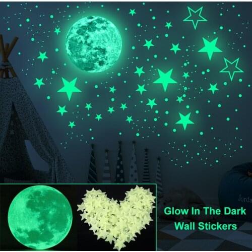 3D Moon Stars Luminous Wall Stickers Fluorescent Glow In The Dark DIY Wall Sticker Decals for Kids Bedroom Home Decors Wallpaper