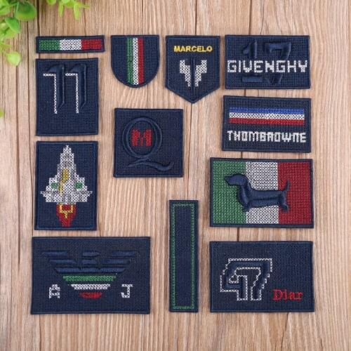 50pcs/lot Vintage Black Embroidery Patch Letter Cross Stitch Backpack Clothing Decoration Accessory Iron Heat Transfer Applique
