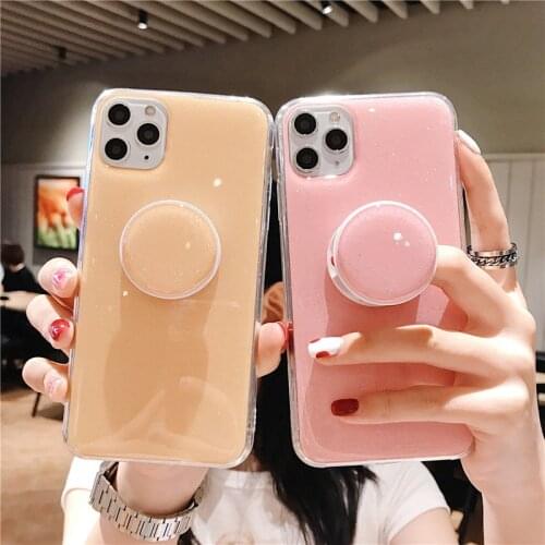 Candy Color Stand Holder Phone Case For iPhone 12 11 12Pro Max XR XS Max SE 6S 7 8 Plus Shockproof Soft Glitter Cute Back Cover