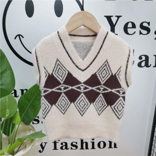 Childrens Clothing Baby Boys Vests Coats 2020 New Toddler Cotton Knitted Jackets Kids Boys Casual Argyle Sleeveless Vests 2-7Y