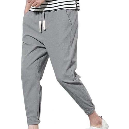 Cotton Joggers Men Solid Color Harem Pants All Match Elastic Waist Pockets Drawstring Pants Trousers Streetwear Slim Male Pants