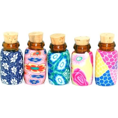 Essential Oil Aromatherapy Bottle Soft Pottery Empty Bottle Pendant Polymer Clay Perfume Bottle Wooden Cover Handmade 25pcslot