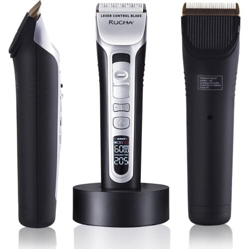 RUCHA Electric Hair Clipper Rechargeable Hair Trimmer Titanium Ceramic Blade LCD Display Salon Men Hair Cutting Barber Machine