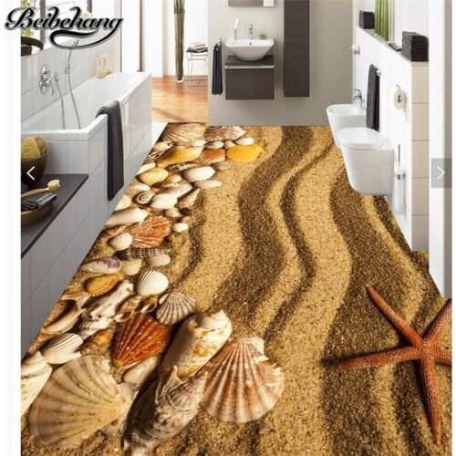 Beibehang Custom Photo Mural Wallpaper Sandy Beach 3D pvc Self Adhesive Starfish Floor Painting Living Room Shopping Mall Floor