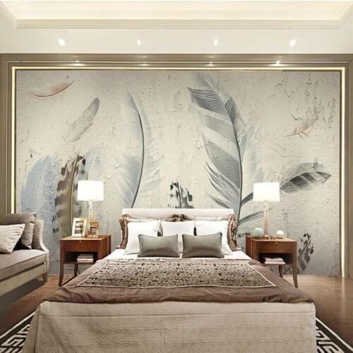 Custom Wall Murals Wallpaper 3D Modern Pastoral Style 3D Wall Murals Wallpaper Abstract Plume Hand Painted Background Wall Mural