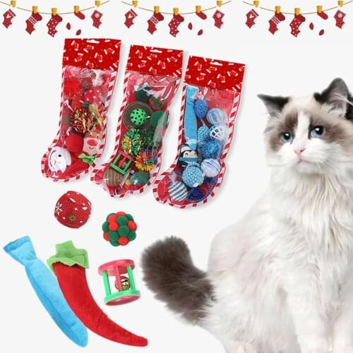 Pet Cat Toy Christmas Mouse Stocking with Small Toys Set Chewing Toys Catnip Ball Teaser Kitten Mini Toys for Cats Jouet Chat