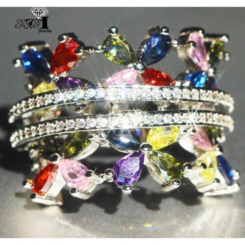 YaYI Jewelry Fashion Princess Multi-color 18CT Zircon Silver Color Engagement Lovers wedding Party Rings 1461