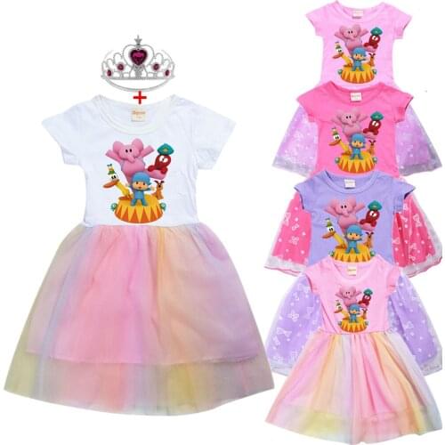2-8 years old summer T shirt Dress POCOYOE Girls Tutu Dress Halloween Cosplay Costume Princess Kids Girls Birthday Party Dresses