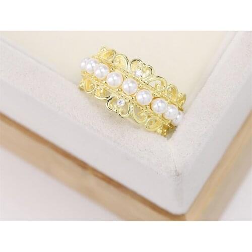 Best selling European and American S925 pure silver plated gold creative crown wedding ring Pearl Haoshi jewelry womens gift