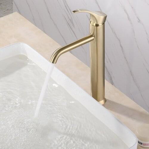 Brushed gold brass tall bathroom sink faucet cold hot water basin mixer faucet tap top quality faucet
