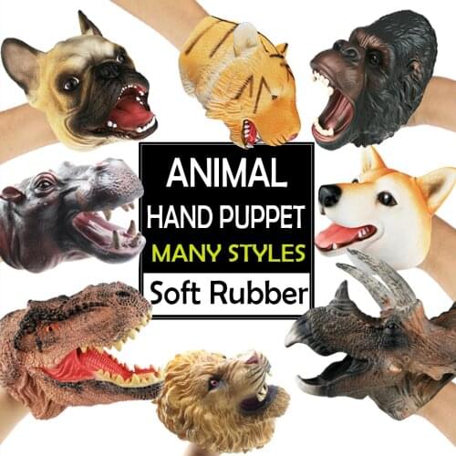 Soft Vinyl Rubber Animal Hand Puppet Shark Dinosaur Dog Tiger Lion Head Gloves Childrens toys for story 12 Types