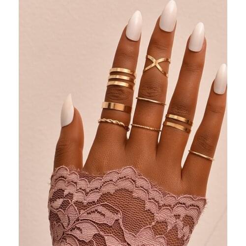 1Set/8pcs Female Jewelry Fashion Design Vintage Gold Color Geometry Twist Rings Set For Women Cross Twist Open Ring Joint M09