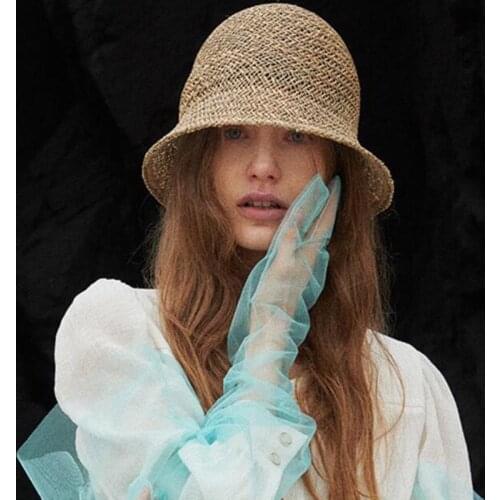 New dome bell-shaped hand-knitted seaweed straw hat outdoor tourism sun shade sun-knitted Bucket Hats