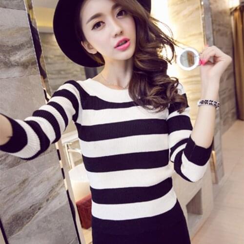 New arrive women autumn and winter O neck striped knitted fashion Blouses & Shirts female clothing