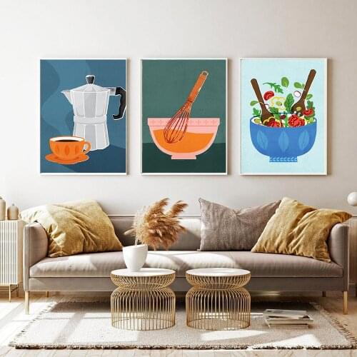 Vegetable Salad Canvas Paintings Coffee Cups Wall Art Passion Fruit Posters and Prints Cartoon Colorful Pictures Kitchen Decor