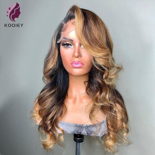 Side Part 13x4 Lace Front Human Hair Wigs Body Wave Ombre Highlight Blonde Brown Brazilian Remy Hair Pre-Plucked With Baby Hair
