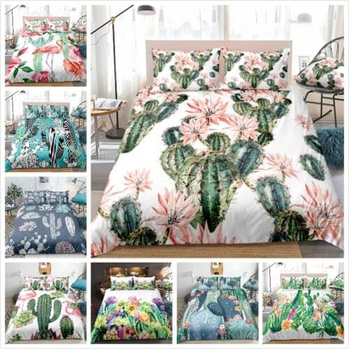 Cactus Plant Printed Quilt Cover White Soft Cotton Bed Duvet Cover Microfiber Bedding Set 2/3pcs with Zipper Closure Pillowcase