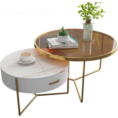 Luxury Tempered Glass Coffee Tables Italian Living Room Furniture Minimalist Combination Table Balcony Rock Plate Corner Table