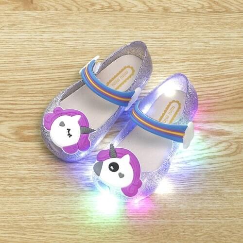 NEW Hot Sale Girls Unicorn Shoes Kids Jelly Sandals LED Light Up Glitter Shoes Little Girl Unicorn Party Unicorn Dress Sandal