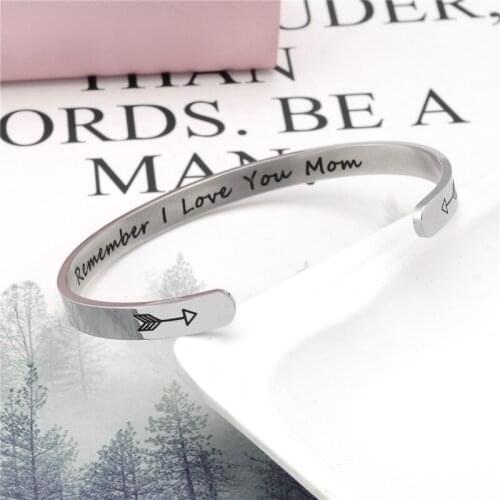 Wide 6mm Cuff Trendy Remember I Love You Mom Keep Going Bracelets Titanium Encouragement Bangle For Men Women Jewelry
