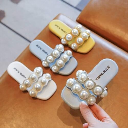 Kids Slippers Summer Girls Fashion Brand Princess Soft Flats Children Princess Pearl Beach Sandals Outdoor Dress Baby Shoes
