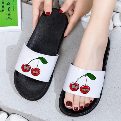 Women Shoes Fashion Fruit Cherry Print Home Indoor Slippers Non-Slip Beach Bathroom Sandals Summer Floor Filp Flops woman 2021