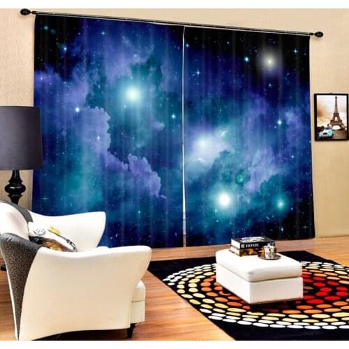 Modern Children Room 3D Blackout Window Curtains blue sky Cartoon Earth Space Galaxy Pattern Polyester Bedroom Curtains for Livi