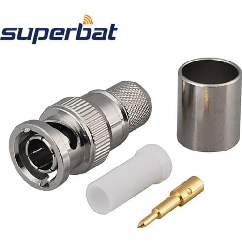 Superbat 10pcs BNC Crimp Plug Male Straight RF Coaxial Connector for Cable RG8 LMR400