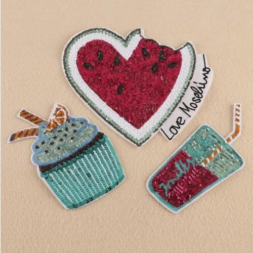 20pcs Watermelon Beverage Iron On Sequined Patches For Clothing Heat Transfer Patch Badge Dress Jeans Appliques Jacket Patchwork