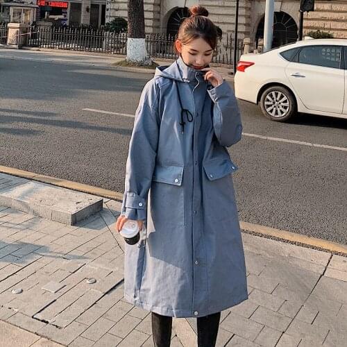 Long Casual Trench Coats Womens Spring Autumn Plus size Loose Windbreakers Female Korean BF Style Coats Fashion Hooded Overcoat