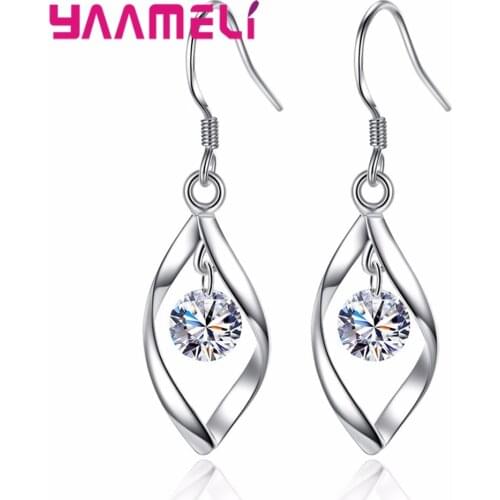 Trendy 925 Sterling Silver Jewelry Earrings Shining Cubic Zirconia Stone Eardrop Danglers Womans Appointment Date Pendientes
