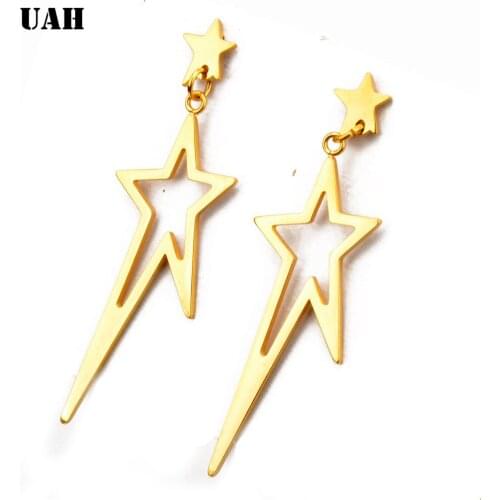 UAH Japan Korean Europe & American Fashion Personality Brincos Womens Simple Five-pointed Star Earrings for Women Jewelry