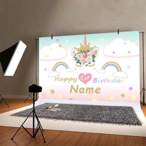Flowers Unicorn Babys First Birthday Backdrop Photo Childrens Party Room Table Decoration Newborn Bath Custom Vinyl Background