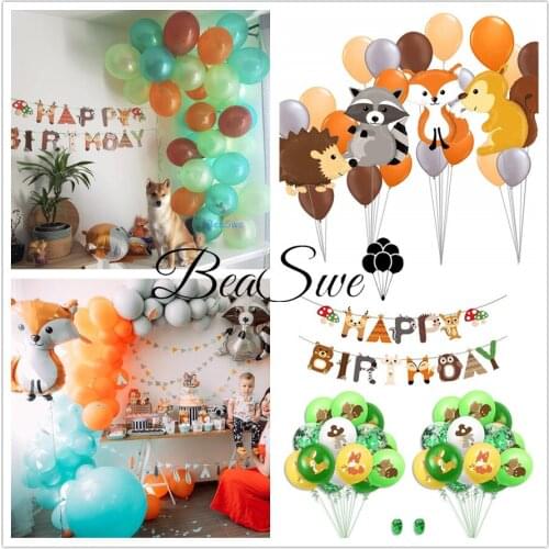 Animal Foil Balloons Birthday Party Decoration Woodland Forest Theme Party Fox Hedgehog Squirrel Raccoon Baby Shower Banner