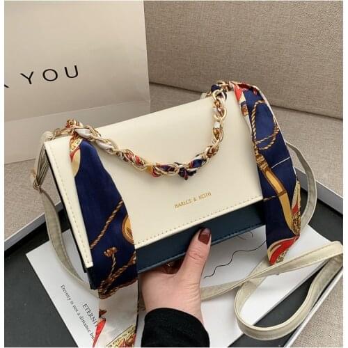 Western Style Women One-Shoulder Handbags 2021 New Trend Fashion Messenger Silk Scarf Chain Portable Small Square Crossbody Bag