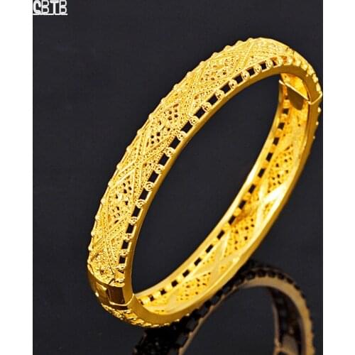 Ladies Luxury 24k Gold Ethiopian Cuff Gold Bracelet Dubai Ramadan Open Bracelet Bracelet Bride Wedding Jewelry Gift