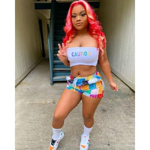 2021 Sexy Bandana Two Piece Set Shorts Crop Top Summer Clothes for Women Tracksuit Club Birthday Outfits Street Style Sweatsuits