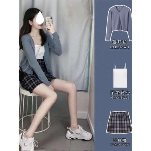 Salt Can Be Sweet Hepburn Wind Dress French Goddess Fan Strap Suit Skirt Knitted Cardigan Two-Piece Female Summer