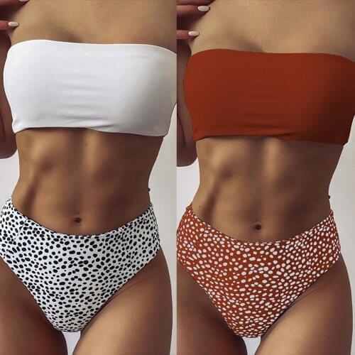 2021 Women Sexy Wear Strapless Bikini Female Swimwear Beach Bikini Leopard Beachwear Set Bathing Suit Snakeskin Push Up Swimsuit