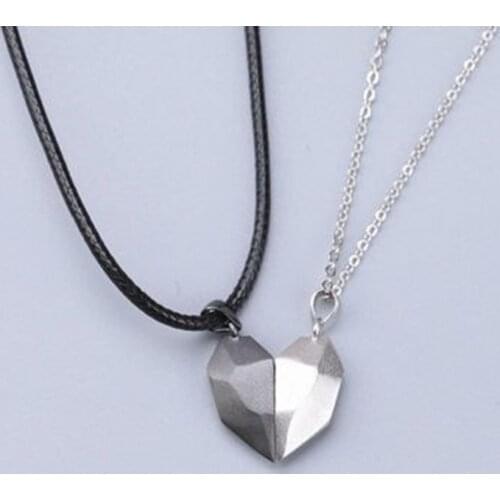 1Pair Magnetic Couple Heart Shape Necklace Gothic Punk Style For Men Jewelry Wedding Lovers Couples Valentines Day gift Gifts
